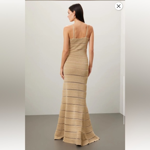 Herve Leger Bandage Metallic Striped Trumpet Gown Gold - Picture 5 of 12